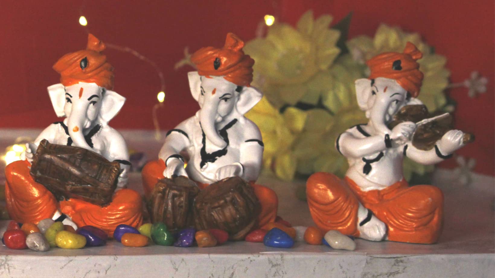 Beckon Venture Polyresin Set Of 4 Lord Ganesh Idol Statue Artifacts For Home Decor Items